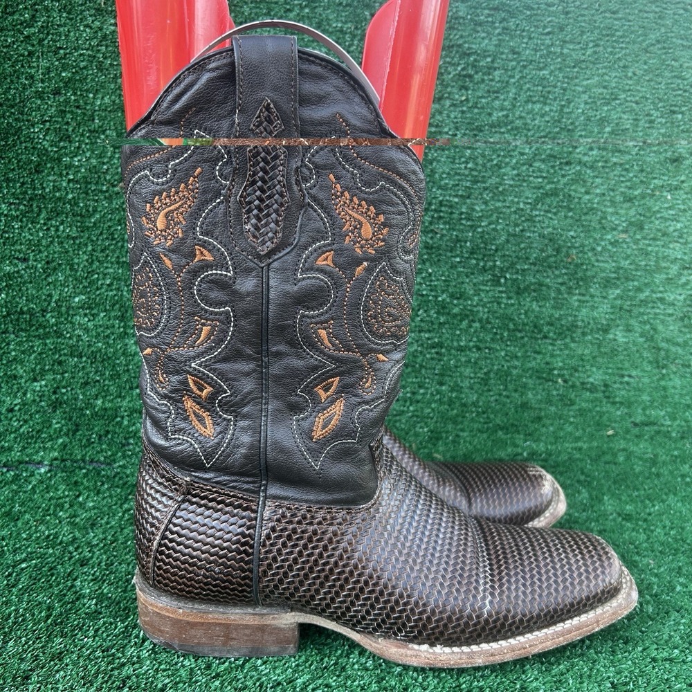 El General Brown Woven Leather Distressed Cowboy Western Boots Womens 6.5
